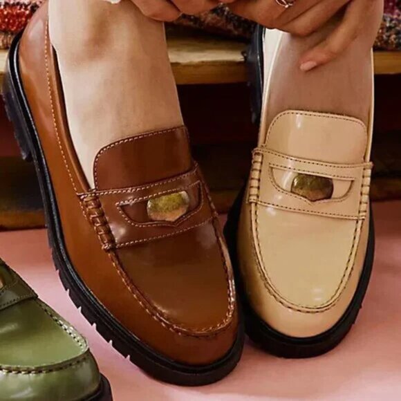 NEW  Free People Liv LEATHER loafers  in brown   3T79 - Picture 8 of 10